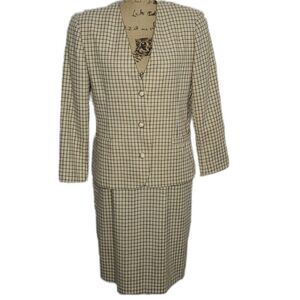 Vintage 70s Tan Plaid 2 pc. Blazer Skirt Set